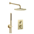 JTP VOS Brushed Brass Round Thermostat with Overhead Shower & Slim Shower Handle – 2 Controls