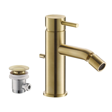 JTP VOS Brushed Brass Single Lever Bidet Mixer Tap with Pop Up Waste