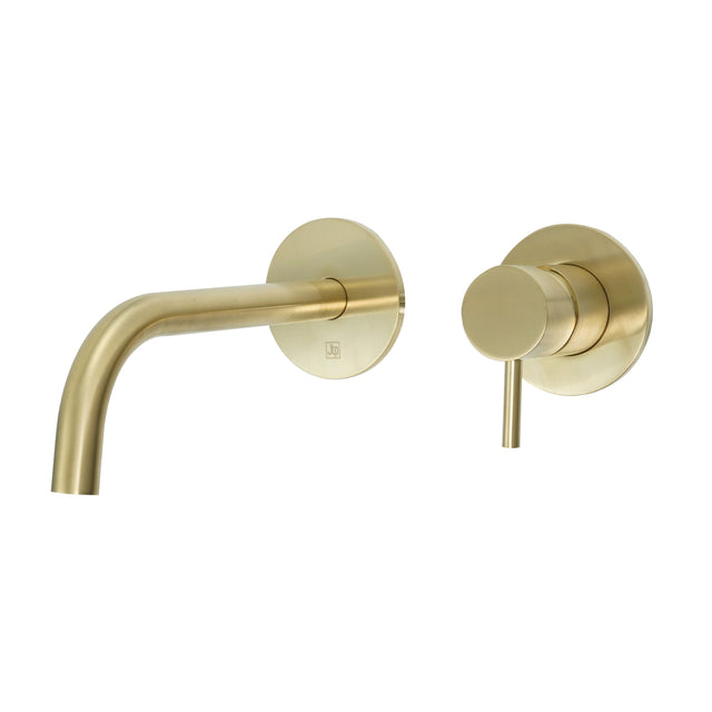 JTP VOS Brushed Brass Single Lever Wall Mounted Basin Mixer Tap with Slim Spout