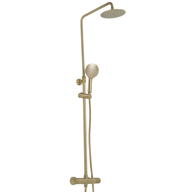 JTP VOS Brushed Brass Thermostatic Bar Valve with 2 Outlets, Adjustable Riser & Shower Kit - Cool Touch