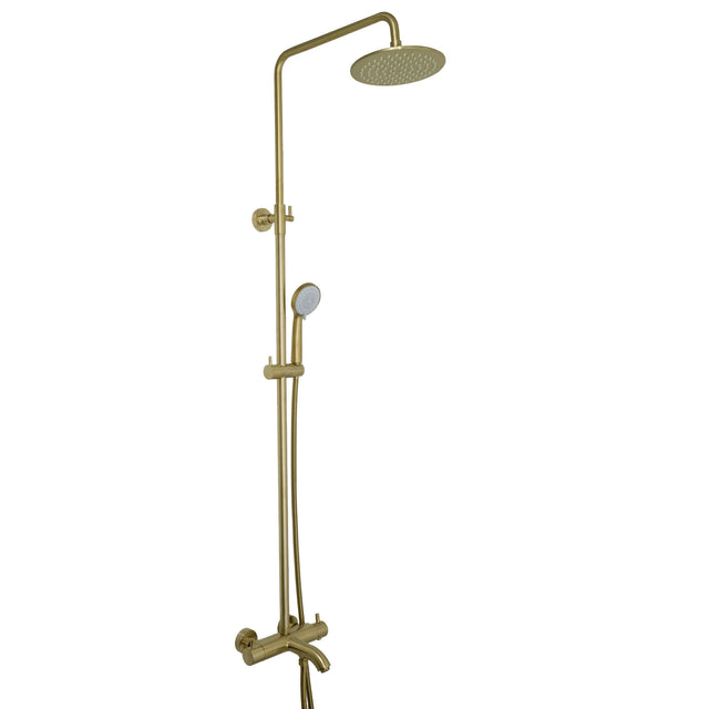 JTP VOS Brushed Brass Thermostatic Bar Valve with 3 Outlets, Adjustable Riser & Multifunction Round Shower Handle