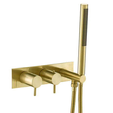 JTP VOS Brushed Brass Thermostatic Concealed 2 Outlet Shower Valve with Attached Handset