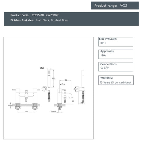 JTP VOS Bath Shower Mixer Tap