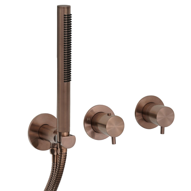 JTP VOS Brushed Bronze Modular Thermostatic Concealed 2 Outlet Shower Valve with Attached Handset