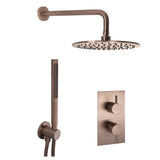 JTP VOS Brushed Bronze Round Thermostat with Overhead Shower & Slim Shower Handle – 2 Controls