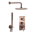 JTP VOS Brushed Bronze Round Thermostat with Overhead Shower & Slim Shower Handle – 3 Controls