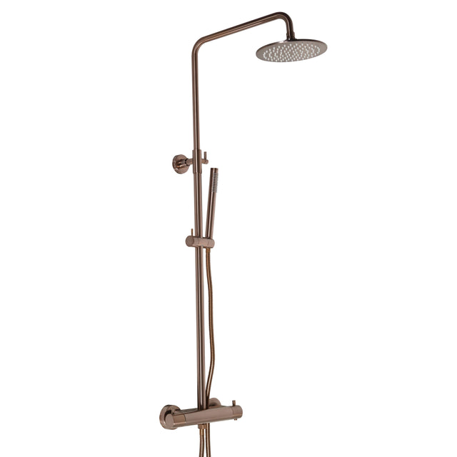 JTP VOS Brushed Bronze Thermostatic Bar Valve with 2 Outlets, Adjustable Riser & Multifunction Slim Shower Handle