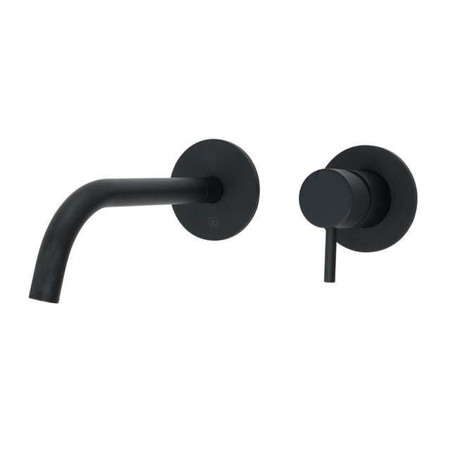 JTP VOS Matt Black Designer Handle Single Lever Wall Mounted Basin Mixer Tap with Slim Spout