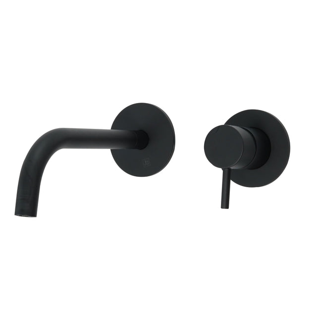 JTP VOS Matt Black Single Lever Wall Mounted Basin Mixer Tap with Slim Spout, Short Projection