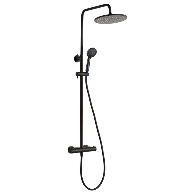 JTP VOS Matt Black Thermostatic Bar Valve with 2 Outlets, Adjustable Riser & Multifunction Round Shower Handle