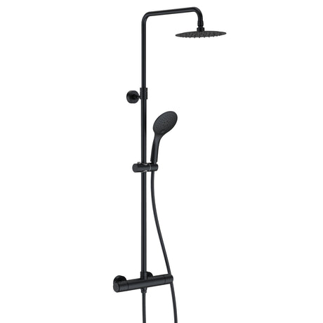 JTP VOS Matt Black Thermostatic Bar Valve with 2 Outlets, Adjustable Riser & Shower Kit - Cool Touch