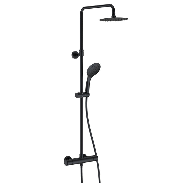 JTP VOS Matt Black Thermostatic Bar Valve with 2 Outlets, Adjustable Riser & Shower Kit - Cool Touch