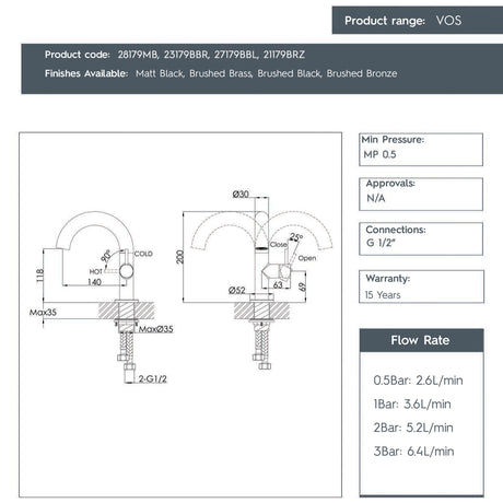 JTP VOS Side Lever Basin Mixer Swivel Spout Tap