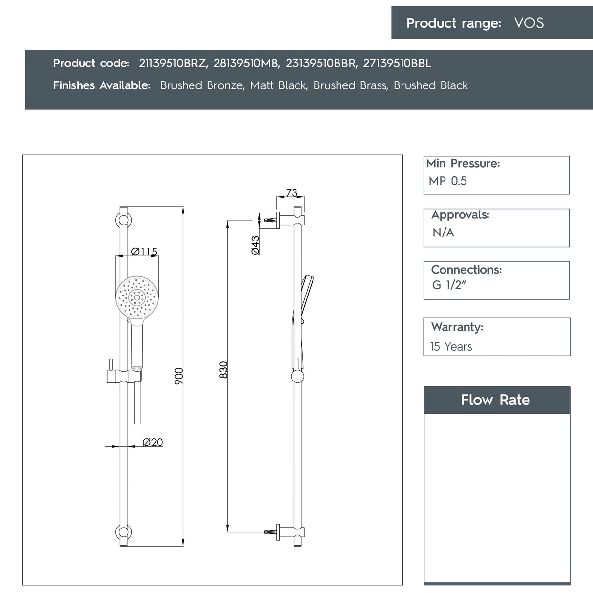 JTP VOS Slide Rail Shower Kit