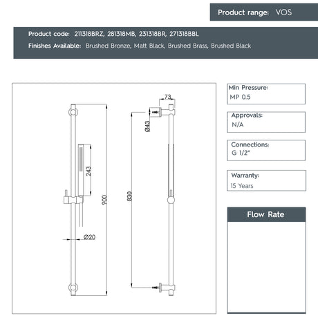 JTP VOS Slide Rail Shower Kit, Slim Shower