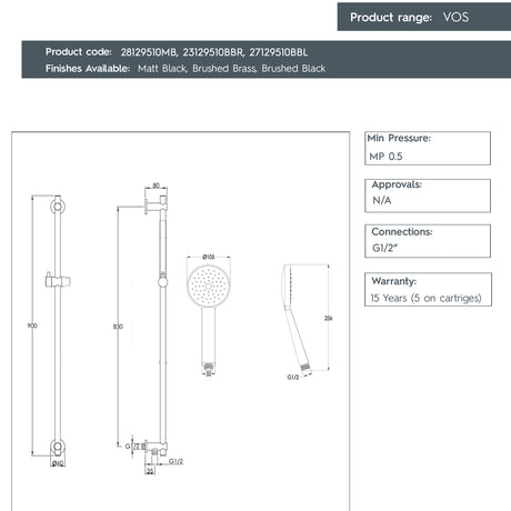 JTP VOS Slide Rail with Round Shower Handle & Hose