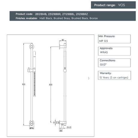 JTP VOS Slide Rail with Single Function Hand Shower & Hose