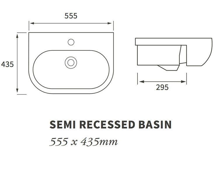 Kew 1TH Semi Recessed Basin 555 x 435mm
