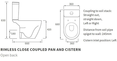 Kew Rimless C/C Open Back WC & Soft Close Seat