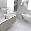 Lirena White (Lirena White Waves decor) on bathroom walls and floor