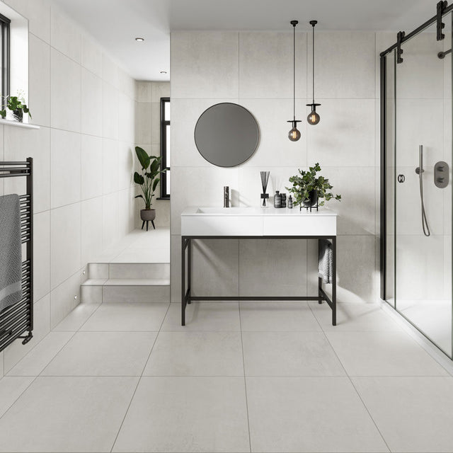 Lirena White on bathroom walls and floor