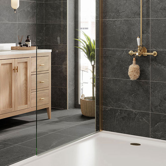 Luvina Anthracite tiles on bathroom wall and floor