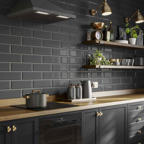 Metro Dark Grey Gloss Ceramic Wall Tiles