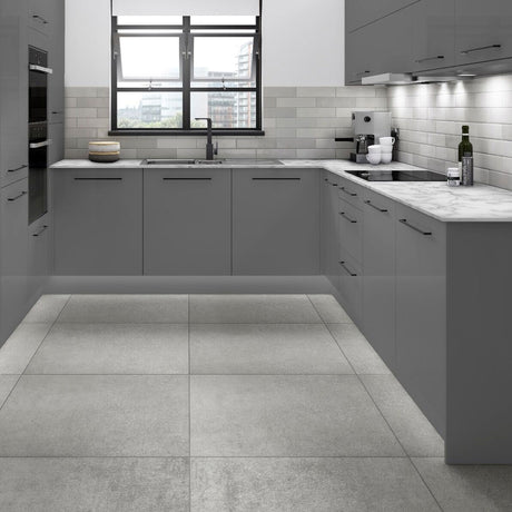 Mira Plain Grey Gloss Ceramic Wall Tiles in kitchen