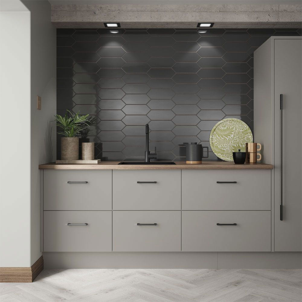 Nexa Charcoal Gloss Ceramic Wall Tiles in kitchen
