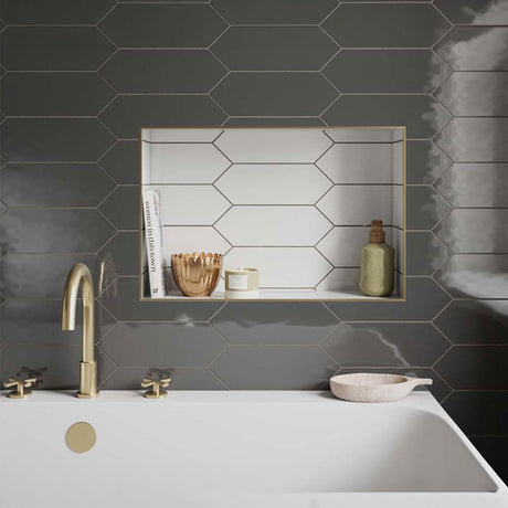 Nexa Charcoal (& White) Gloss Ceramic Wall Tiles in bathroom