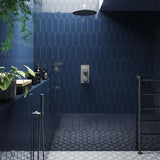 Nexa Dark Blue Gloss Ceramic Wall Tiles in Bathroom