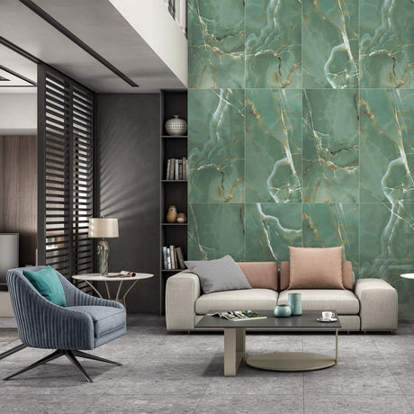 Orlena Verde tiles on living room wall