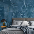 Orlena Viola marble effect tiles on a bedroom wall
