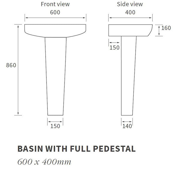 Portobello 1TH Basin & Full Pedestal 600 x 400mm