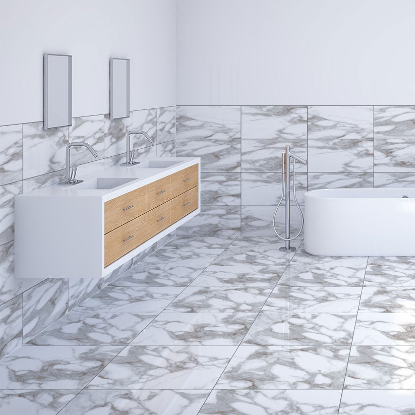 Silvaris White tiles - 30 x 60cm on wall, 60 x 60cm on floor