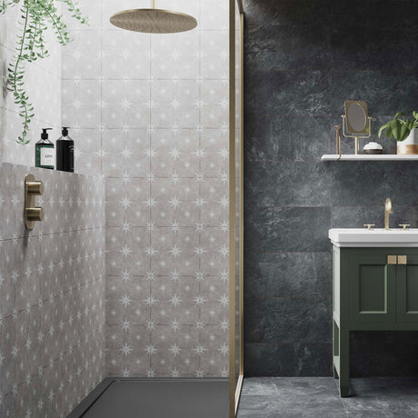 Solara Grey Patterned tiles in a shower area