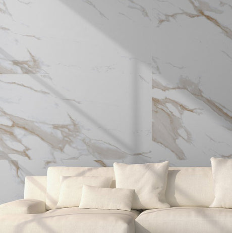 Statuario Mercury Gold tiles on wall