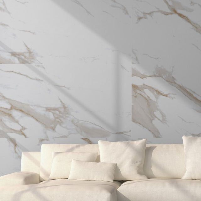 Statuario Mercury Gold tiles on wall