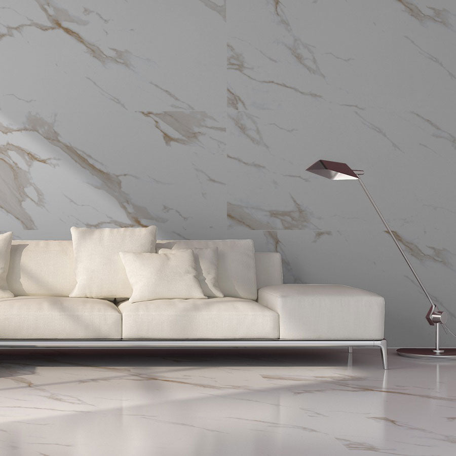 Statuario Mercury Gold tiles on wall