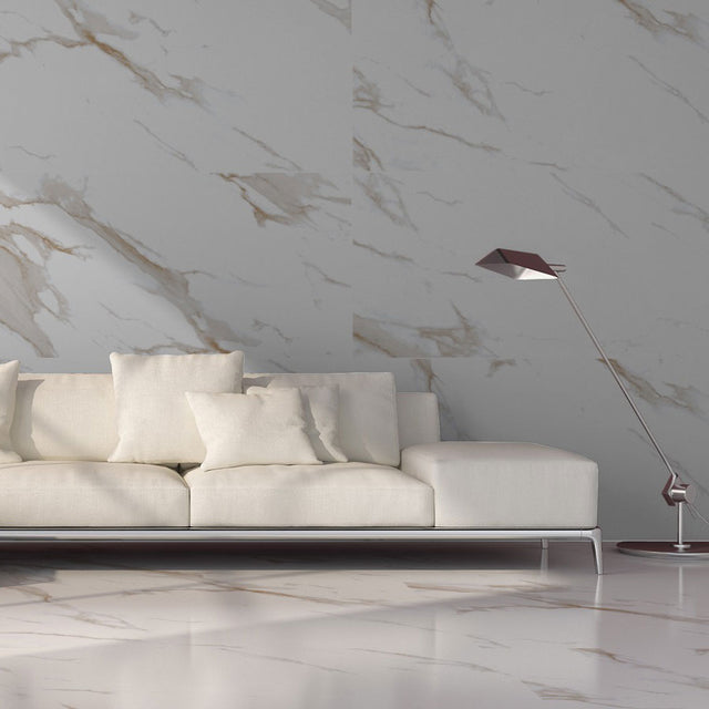 Statuario Mercury Gold tiles on wall