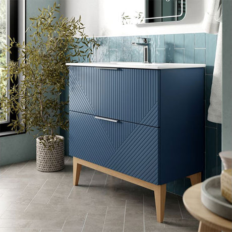 Tabo Bergamo Matt Smoke Blue Floor Standing 2 Drawer Basin Unit (815mm shown)