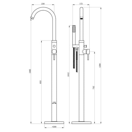Tabo Hero Matt Black Floor Standing Bath Shower Mixer Tap