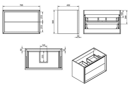 Tabo Orta Matt Cotton Wall Hung 2 Drawer Basin Unit & Basin 815mm