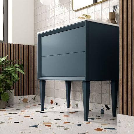 Tabo Orta Matt Storm Blue Wall Hung 2 Drawer Basin Unit & Basin