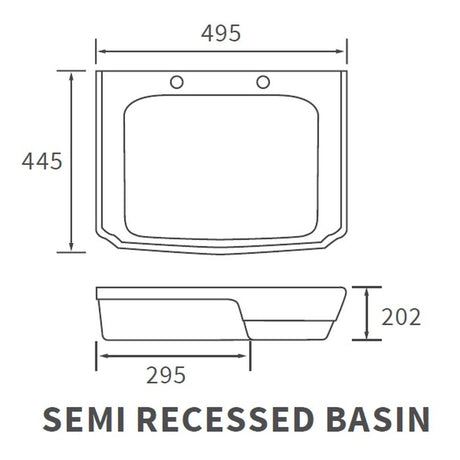 Tabo Primrose 2TH Semi Recessed Basin 495 x 445mm