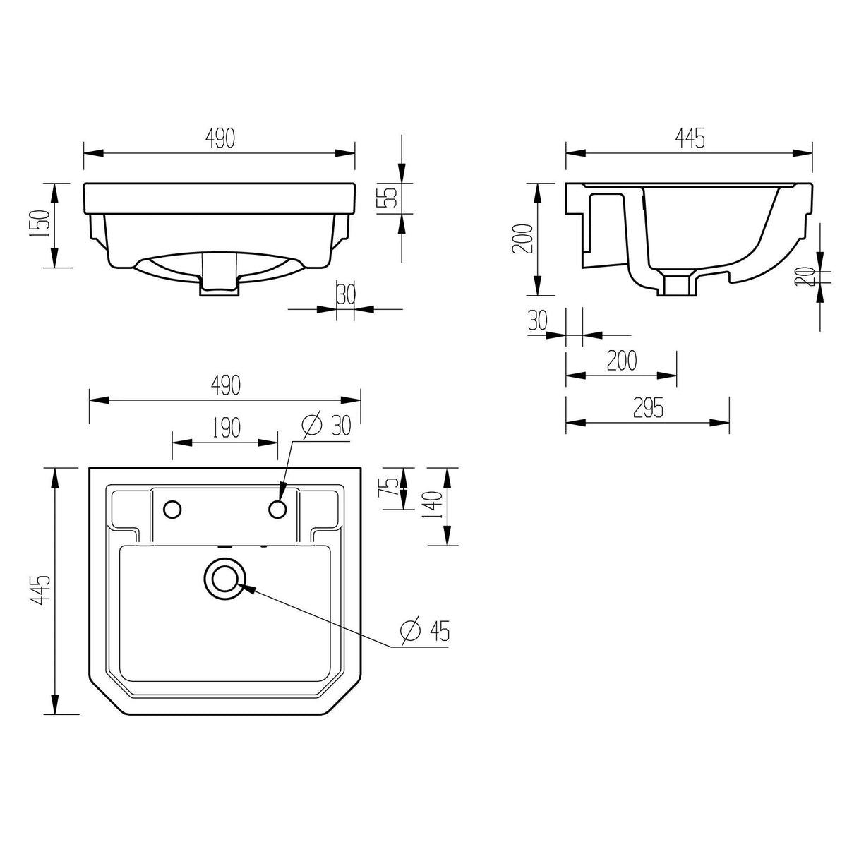 Tabo Primrose 2TH Semi Recessed Basin