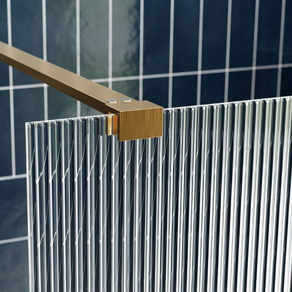 Tabo Splash Fresco Fluted Glass Wetroom Panel Brushed Brass 1000mm