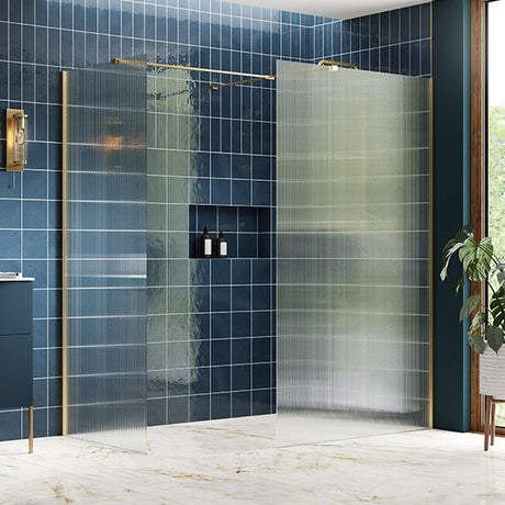 Splash Fresco Fluted Glass Wetroom Panel (& side panel) Brushed Brass