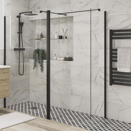Tabo Splash Fresco Optional Wetroom Rotatable Panel Black 300mm with wetroom panel and side panel