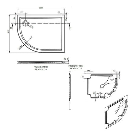 Tabo Splash Low Profile Offset Quadrant Tray & Waste (LH) 1000 x 800 x 40mm